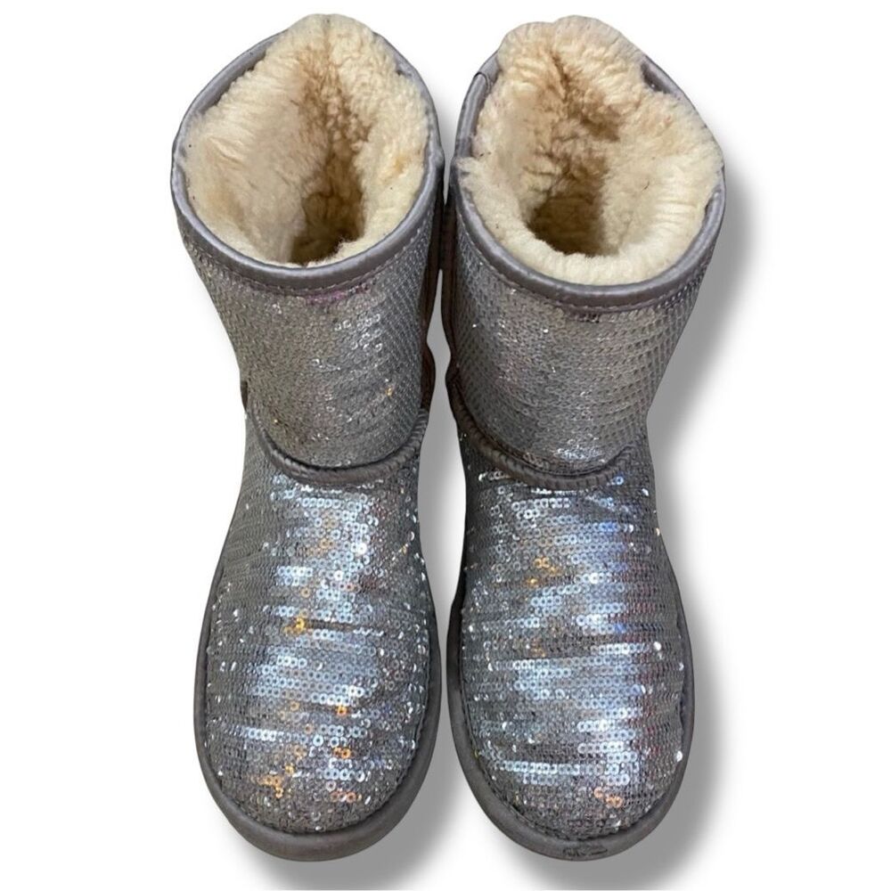 UGG Classic Short Silver Sequin Sparkle Boots - Picture 10 of 12